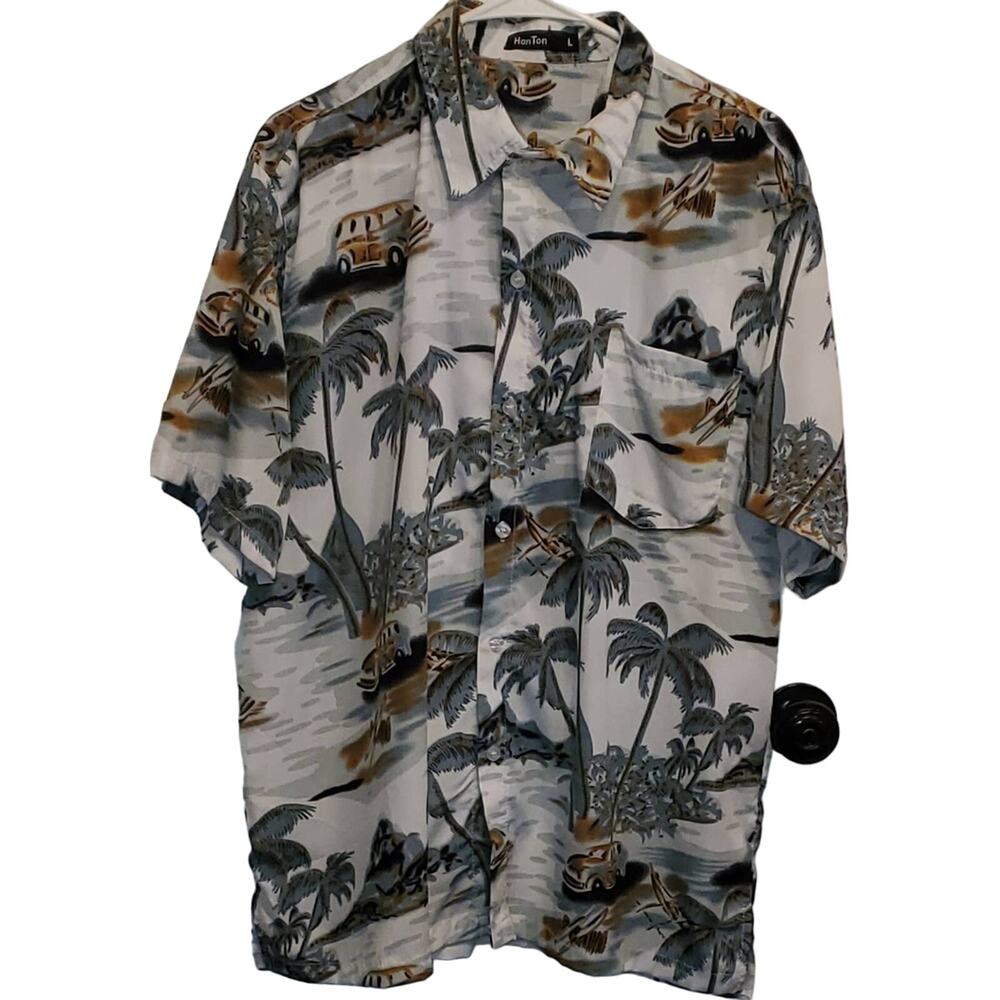 HAN Ton Hawaiian Short Sleeve Button Down Shirt Size Large